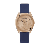 Guess Cubed Analog Rose Gold Dial Blue Leather Strap Watch For Women - GW0665L2 Buy Now By Guess