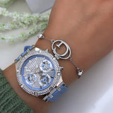 Guess Heiress Diamonds Blue Dial Blue Rubber Strap Watch for Women - GW0407L1 Buy Now By Guess