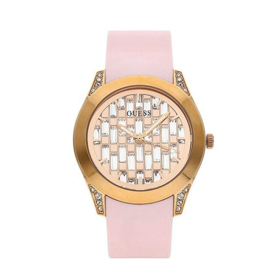 Guess Clarity Gold Dial Pink Silicone Strap Watch for Women - GW0109L2 Buy Now By Guess