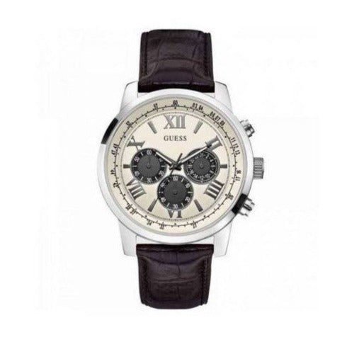 Guess Chronograph Quartz White Dial Brown Leather Strap Watch For Men - W0380G1 Buy Now By Guess