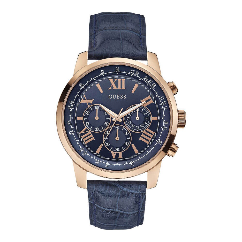 Guess Horizon Chronograph Blue Dial Blue Leather Strap Watch For Men - W0380G5 Buy Now By Guess