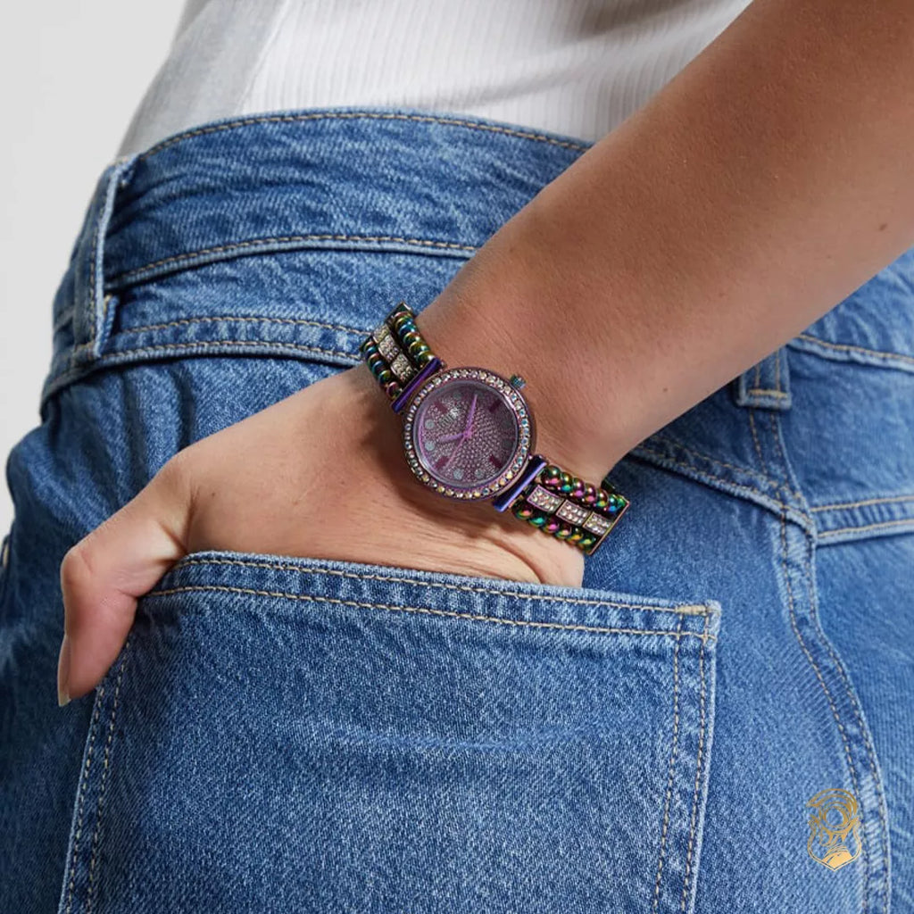 Guess Intricate Iridescent Crystals Purple Dial Purple Steel Strap Watch for Women - GW0401L4 Buy Now By Guess