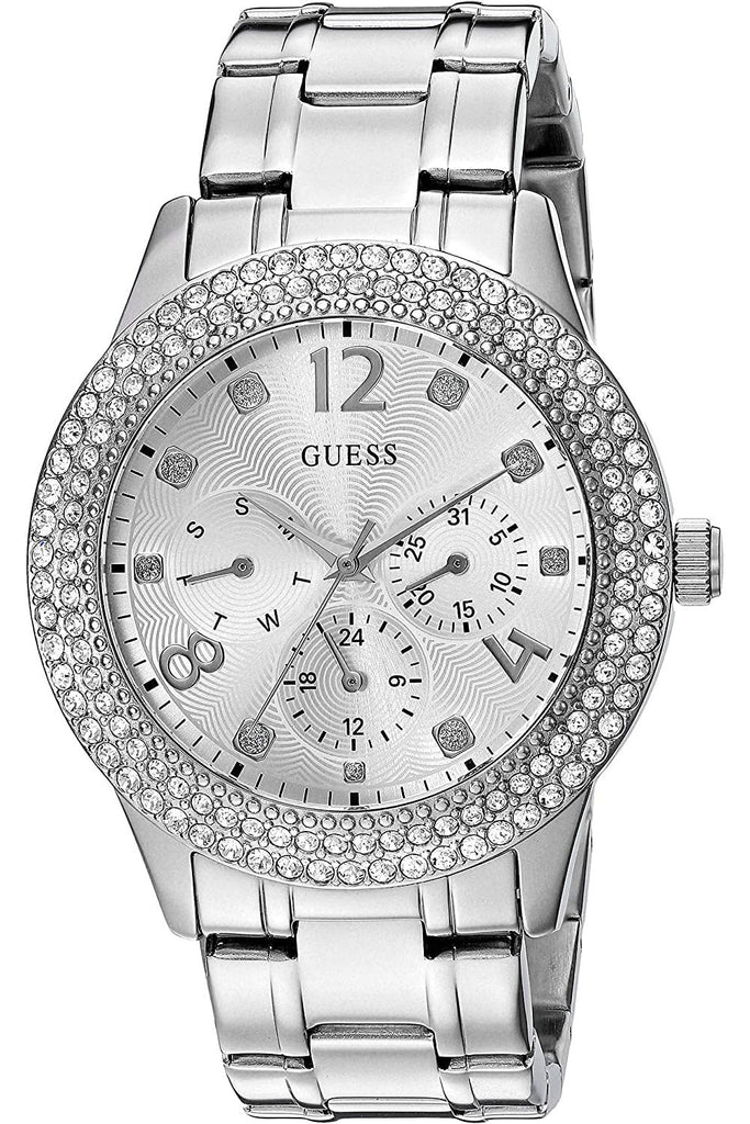 Guess Bedazzle Diamonds Silver Dial Silver Steel Strap Watch For Women - W1097L1 Buy Now By Guess