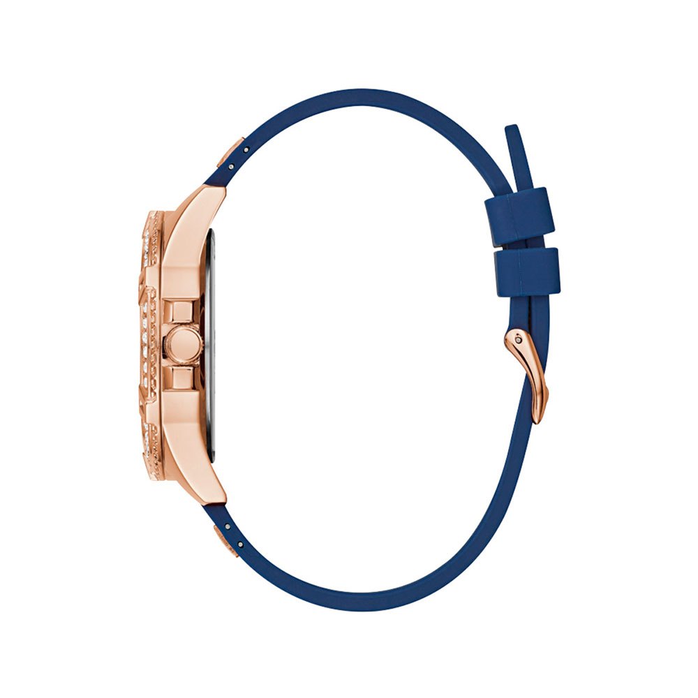 Guess Frontier DIamonds Gold Dial Blue Rubber Strap Watch For Women - W1160L3 Buy Now By Guess