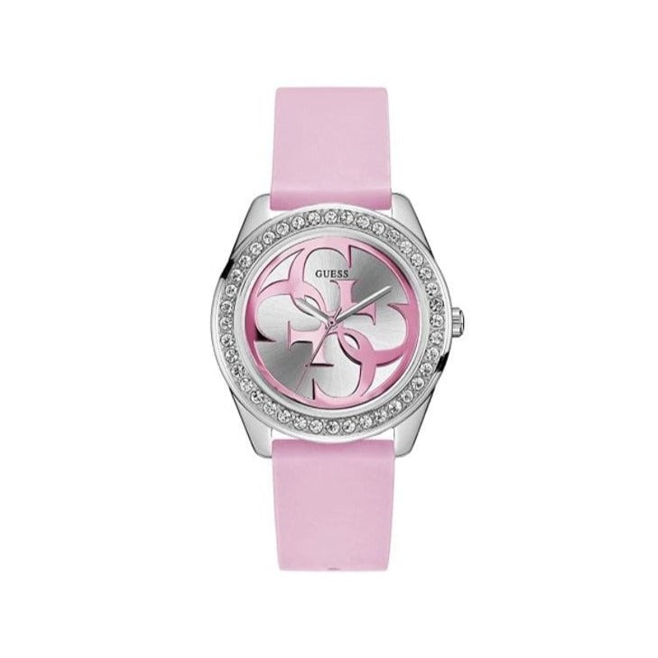 Guess G-Twist Diamonds Silver Dial Pink Rubber Strap Watch for Women - W1240L1 Buy Now By Guess