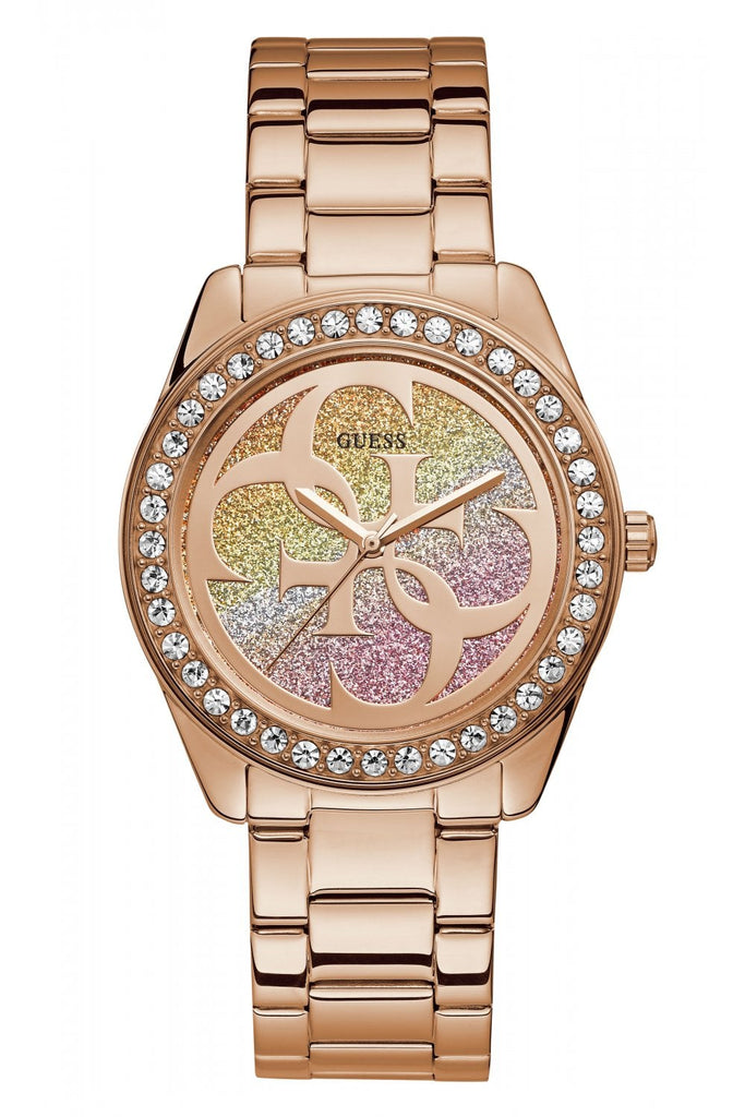 Guess G Twist Diamonds Rose Gold Dial Rose Gold Steel Strap Watch For Women - W1201L3 Buy Now By Guess