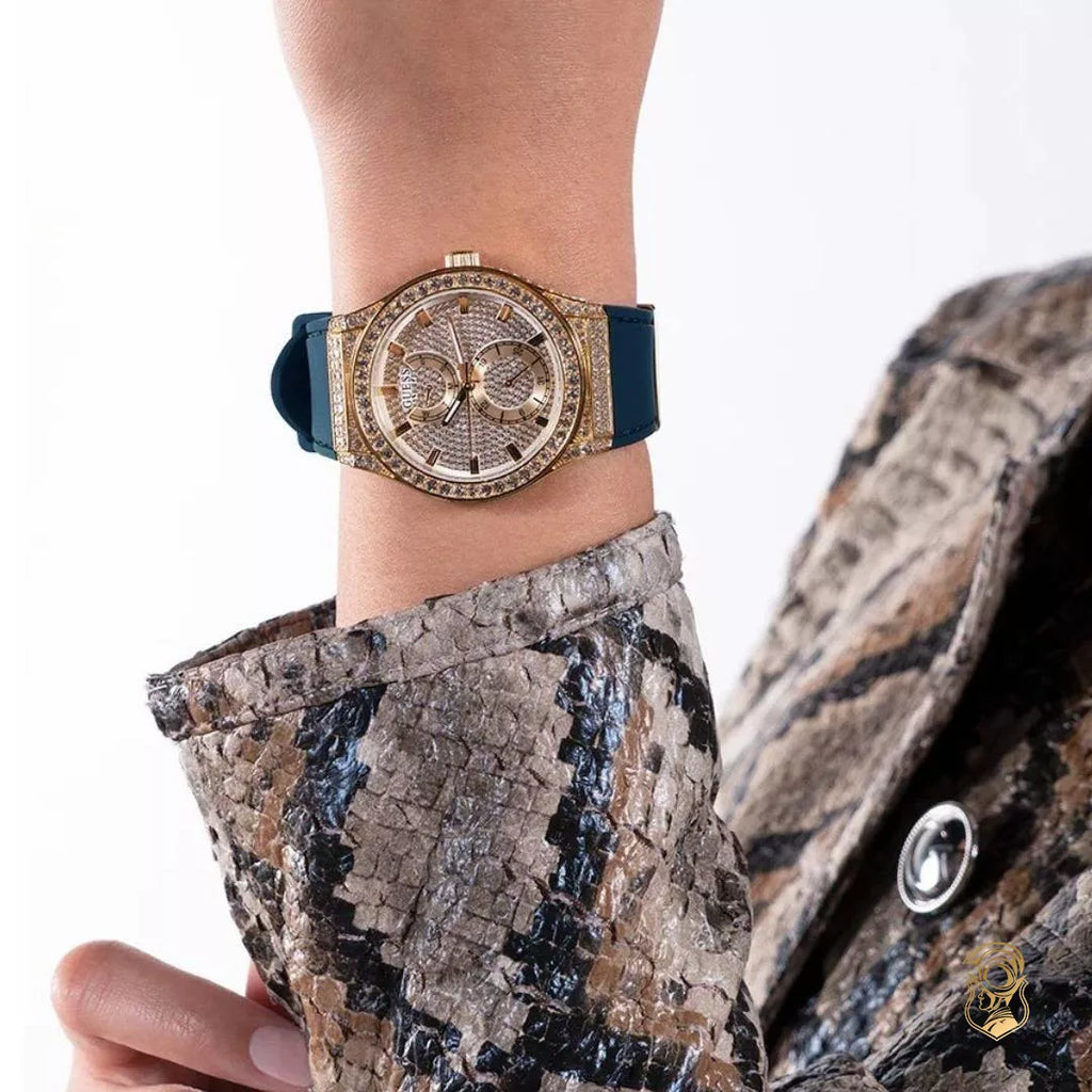 Guess Multifunction Crystals Rose Gold Dial Blue Rubber Strap Watch For Women - GW0439L4 Buy Now By Guess