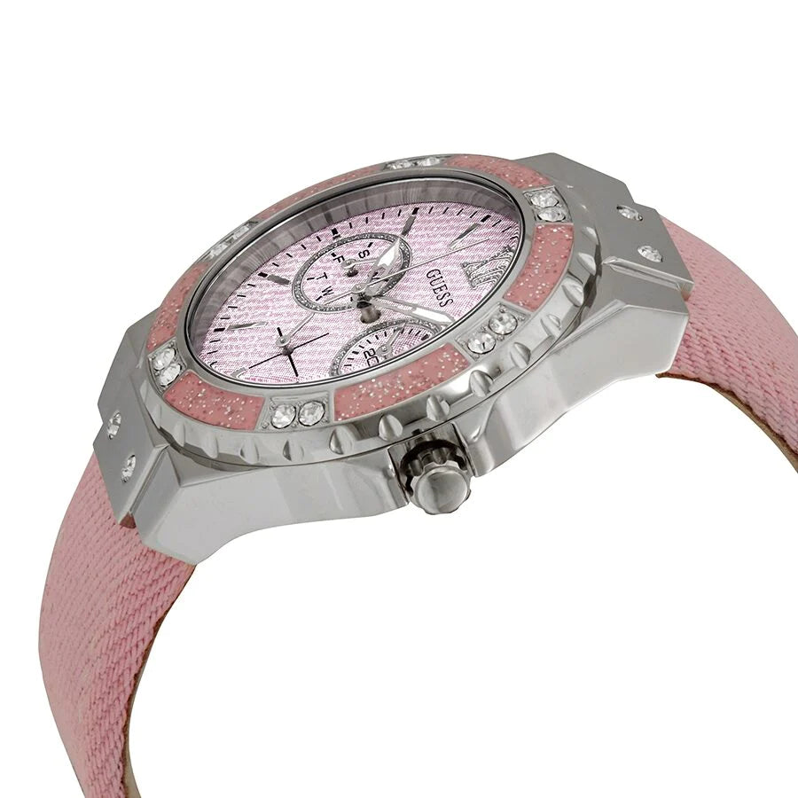 Guess Limelight Quartz Diamonds Pink Dial Pink Denim Strap Watch For Women - W0775l15 Buy Now By Guess