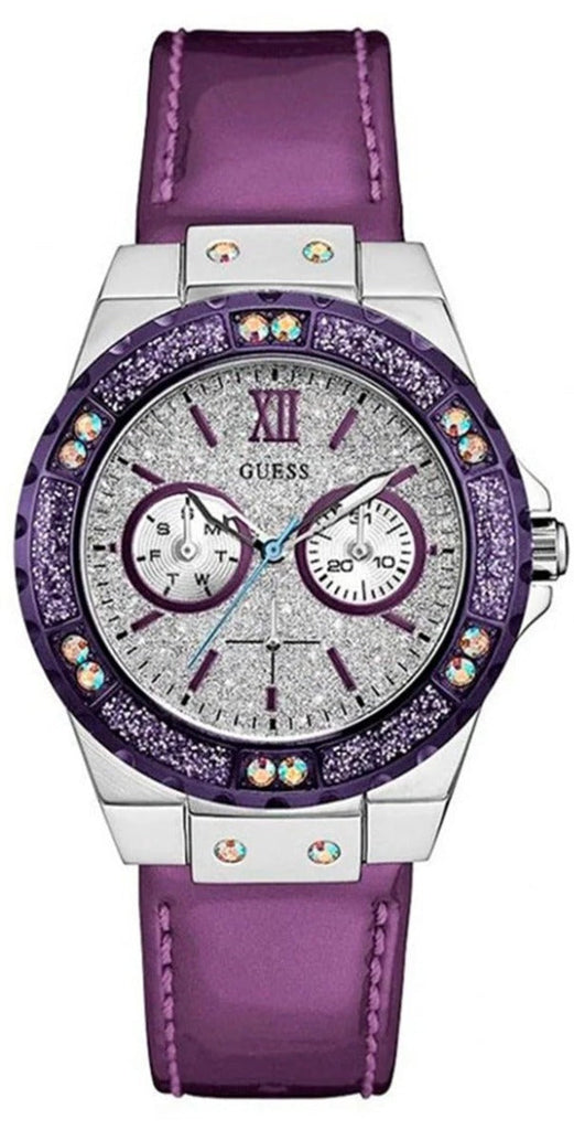 Guess Limelight Quartz Silver Dial Purple Leather Strap Watch For Women - W0775L6 Buy Now By Guess