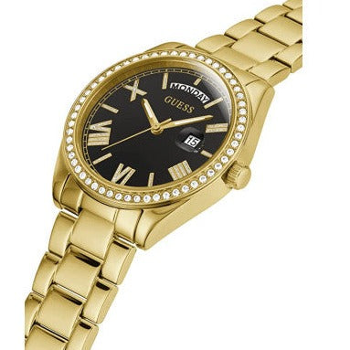 Guess Luna Diamonds Black Dial Gold Steel Strap Watch for Women - GW0307L2 Buy Now By Guess