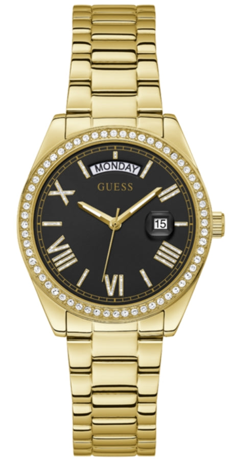 Guess Luna Diamonds Black Dial Gold Steel Strap Watch for Women - GW0307L2 Buy Now By Guess