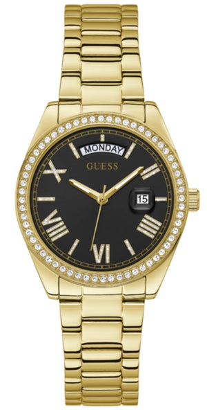 Guess Luna Diamonds Black Dial Gold Steel Strap Watch for Women - GW0307L2 Buy Now By Guess