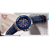 Guess Rigor Multifunction Chronograph Blue Dial Blue Leather Strap Watch For Men - W0040G7 Buy Now By Guess