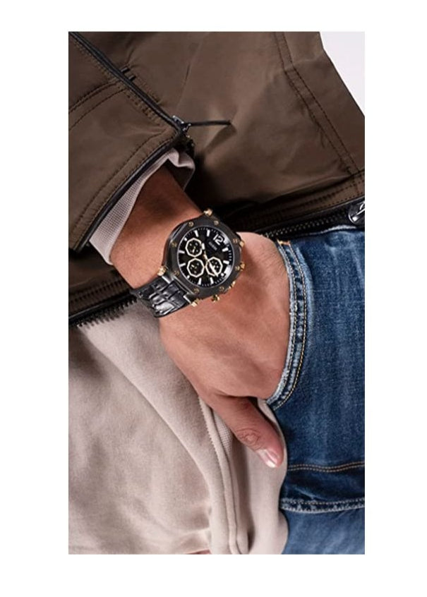 Guess Edge Chronograph Black Dial Black Leather Strap Watch For Men - GW0492G1