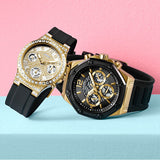 Guess Moonlight Crystals Silver Dial Black Silicone Strap Watch For Women - GW0257L1 Buy Now By Guess