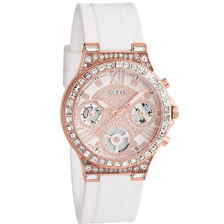 Guess Moonlight Diamonds White Dial White Rubber Strap Watch for Women - GW0257L2 Buy Now By Guess