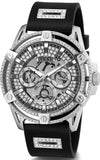 Guess King Quartz Crystals Silver Dial Black Silicone Strap Watch For Men - GW0537G1 Buy Now By Guess
