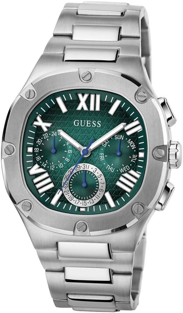 Guess Headline Quartz Green Dial Silver Steel Strap Watch For Men - GW0572G6 Buy Now By Guess