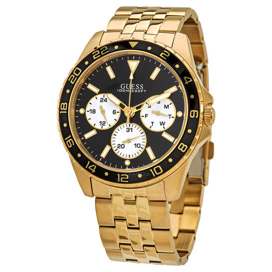 Guess Odyssey Multifunction Black Dial Gold Steel Strap Watch For Men - W1107G4 Buy Now By Guess