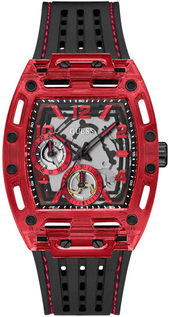Guess Phoenix Multifunction Analog Red Dial Black Silicone Strap Watch For Men - GW0499G4 Buy Now By Guess