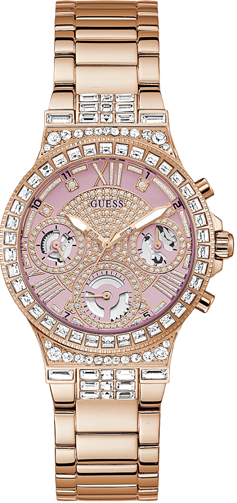 Guess Glitz Multi Function Diamonds Pink Dial Rose Gold Steel Strap Watch for Women - GW0320L6 Buy Now By Guess