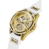 Guess Queen Quartz Gold Dial White Silicone Strap Watch For Women - GW0536L2 Buy Now By Guess