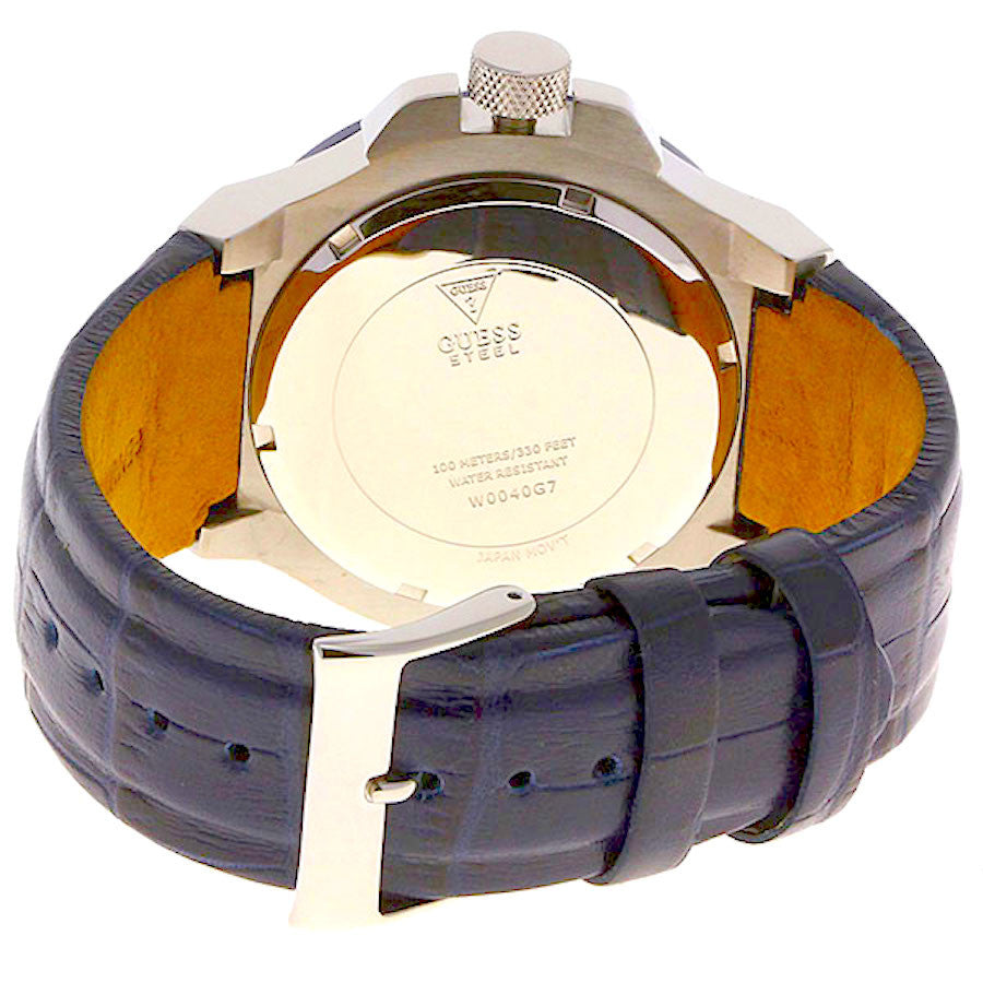 Guess Rigor Multifunction Chronograph Blue Dial Blue Leather Strap Watch For Men - W0040G7 Buy Now By Guess