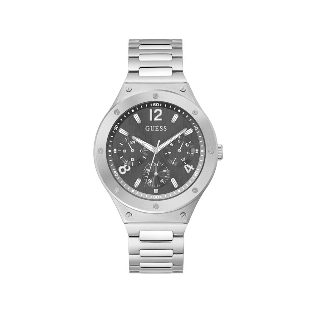 Guess Scope Black Dial Silver Steel Strap Watch for Men - GW0454G1 Buy Now By Guess