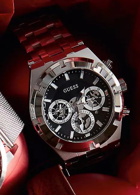 Guess Continental Black Dial Silver Steel Strap Watch for Men - GW0260G1 Buy Now By Guess