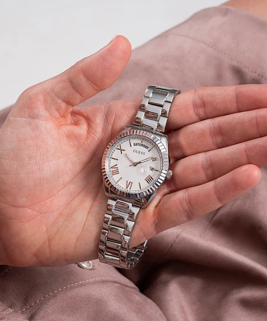 Guess Luna Silver Dial Silver Steel Strap Watch for Women - GW0308L1 Buy Now By Guess