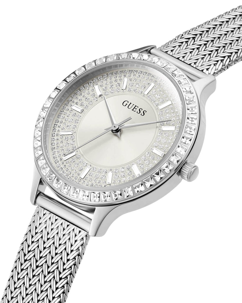 Guess Chelsea Mother of Pearl White Dial Silver Mesh Strap Watch For Women - W0647L1 Buy Now By Guess