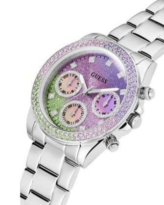 Guess Sol Chronograph Crystals Multicolor Dial Silver Steel Strap Watch For Women - GW0483L1 Buy Now By Guess