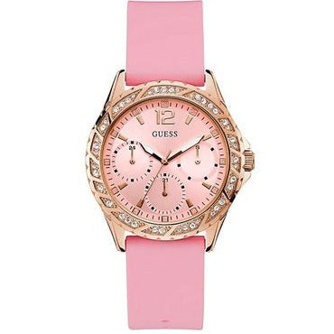 Guess Sparkling Diamonds Pink Dial Pink Rubber Strap Watch for Women - W0032L9 Buy Now By Guess
