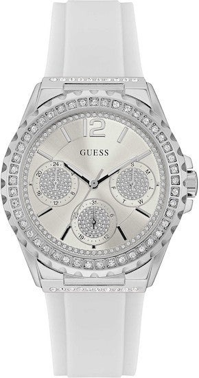 Guess Starlight Multifunction Diamonds White Dial White Rubber Strap Watch for Women - W0846L8 Buy Now By Guess