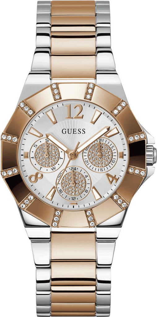 Guess Sunray Multifunction Crystals Silver Dial Two Tone Steel Strap Watch For Women - GW0616L3 Buy Now By Guess