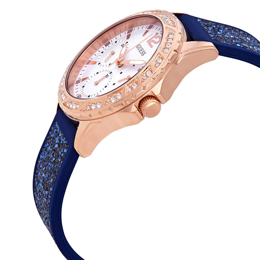 Guess Swirl Analog Quartz White Dial Blue Rubber Strap Watch for Women - W1096L4 Buy Now By Guess