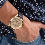 Guess Tailor Gold Dial Black Leather Strap Watch for Men - GW0389G2 Buy Now By Guess