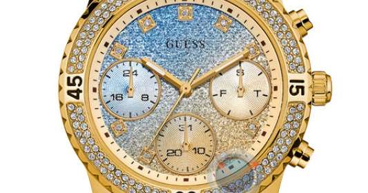 Guess Confetti Diamonds Gold Dial Gold Steel Strap Watch for Women - W0774L2 Buy Now By Guess