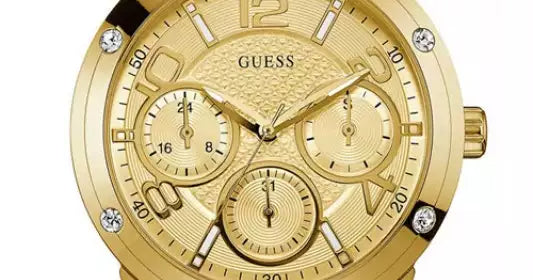 Guess Crystal Multifunction Gold Dial Gold Steel Strap Watch for Women - W0778L2 Buy Now By Guess