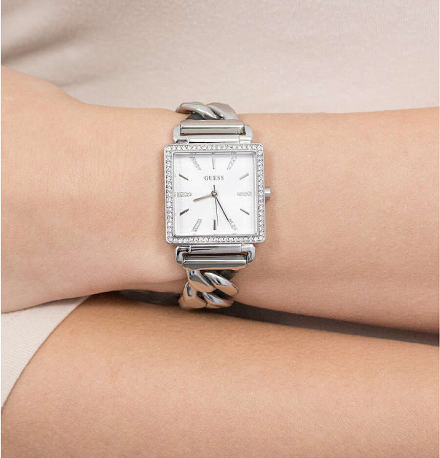 Guess Vanity Diamonds White Dial Silver Steel Strap Watch for Women - W1030L1 Buy Now By Guess