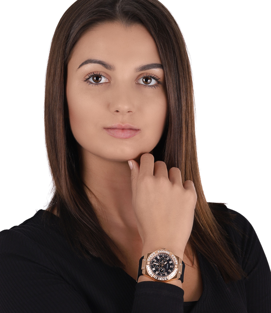 Guess Venus Diamonds Black Dial Black Rubber Strap Watch for Women - GW0118L2 Buy Now By Guess