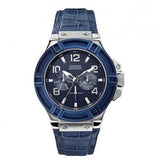 Guess Rigor Multifunction Chronograph Blue Dial Blue Leather Strap Watch For Men - W0040G7 Buy Now By Guess