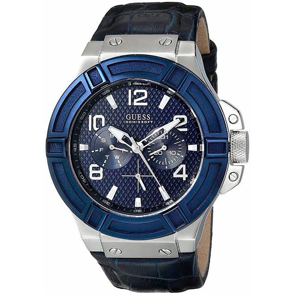 Guess Rigor Multifunction Chronograph Blue Dial Blue Leather Strap Watch For Men - W0040G7 Buy Now By Guess