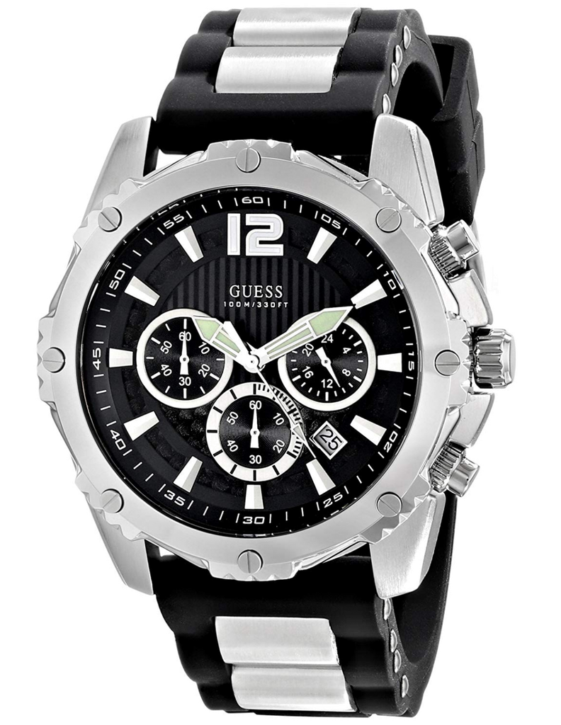 Guess Intrepid Chronograph Black Dial Two Tone Steel Strap Watch for Men - W0167G1 Buy Now By Guess