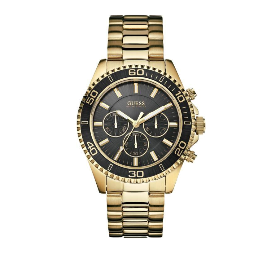 Guess Chaser Chronograph Black Dial Gold Steel Strap Watch for Men - W0170G2 Buy Now By Guess