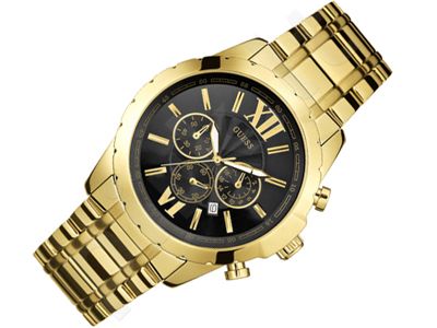 Guess Optic Multifunction Black Dial Gold Steel Strap Watch for Men - W0193G1 Buy Now By Guess