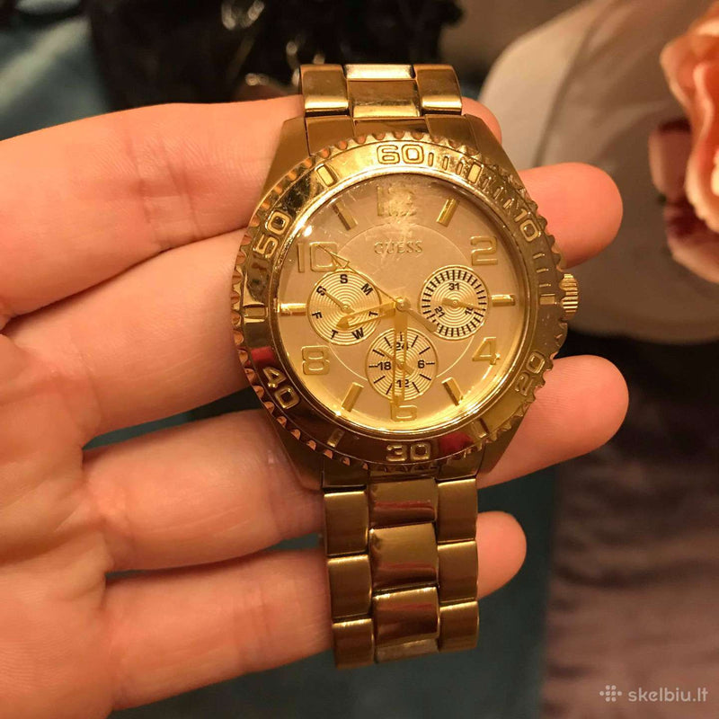 Guess BFF Multifunction Gold Dial Gold Steel Strap Watch for Men - W0231L2 Buy Now By Guess