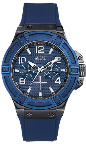 Guess Rigor Analog Blue Dial Blue Rubber Strap Watch For Men - W0248G5 Buy Now By Guess