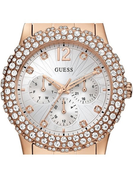 Guess Dazzler Diamonds Silver Dial Rose Gold Steel Strap Watch for Women - W0335L3 Buy Now By Guess