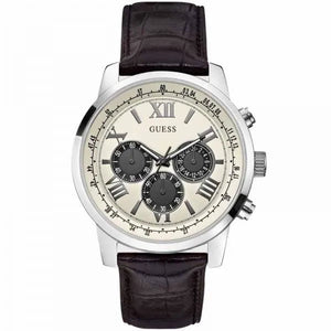 Guess Chronograph Quartz White Dial Brown Leather Strap Watch For Men - W0380G1 Buy Now By Guess